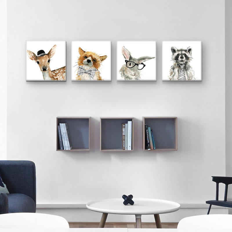 Fox Deer Ra, ensemble de 4 toiles, H 16 po x l 16 po x P 1,5 po