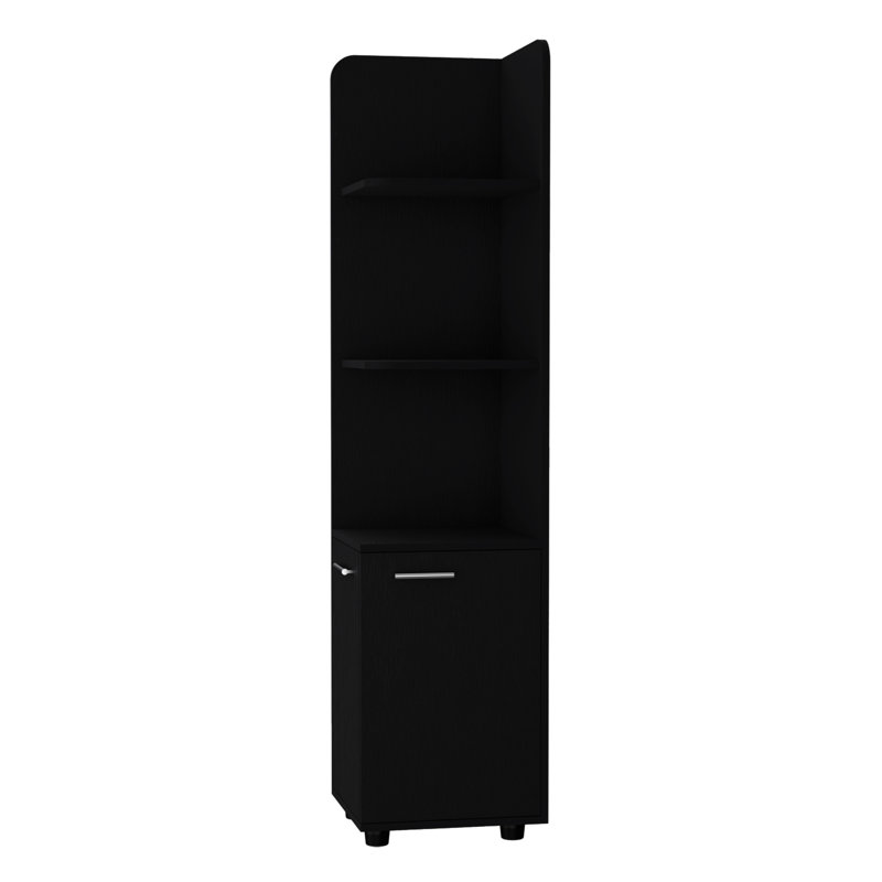3 Corner Shelves Black Bathroom Cabinet With 2 Doors - Freestanding Unit For Use 2-door