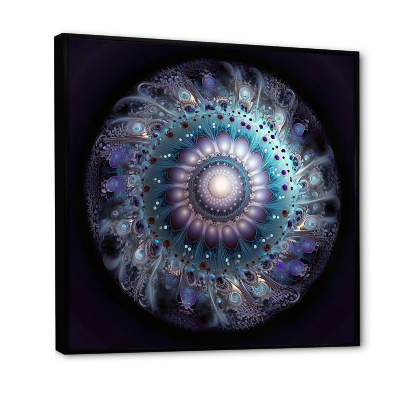 Mandala céleste en mauve et bleu mystérieux - impressions d'art mandala boho, H 30 po x l 30 po, Cadre flottant noir