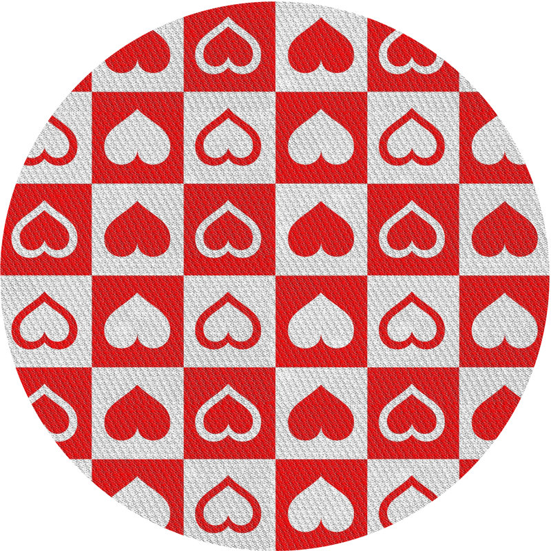 Tapis rouge/blanc à motifs Bonenfant, Rond 4 pi