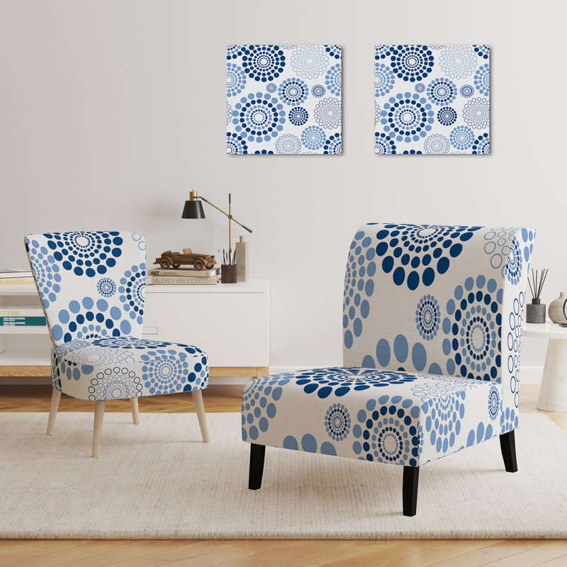 Accent Chair, Beige Floral Pattern Upholstered Decor - Beige Floral Pattern II, Blue/White/Light Blue