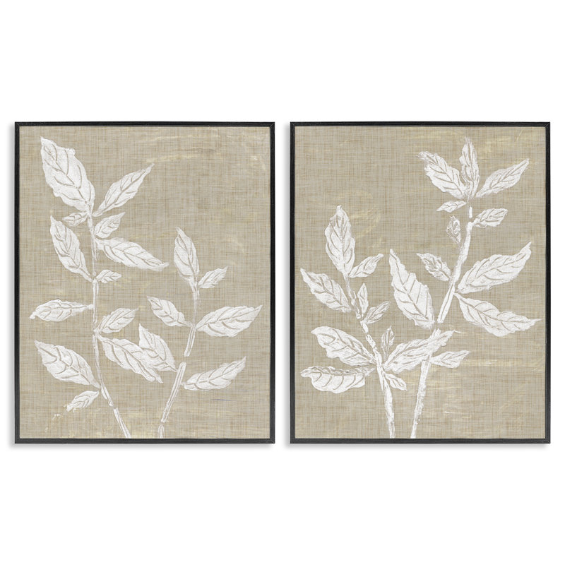 Botanicals on Textile Pattern 2pc Framed Giclee Set, design by Melissa Wang, 20" H x 16" W, Midnight Black Framed Giclee