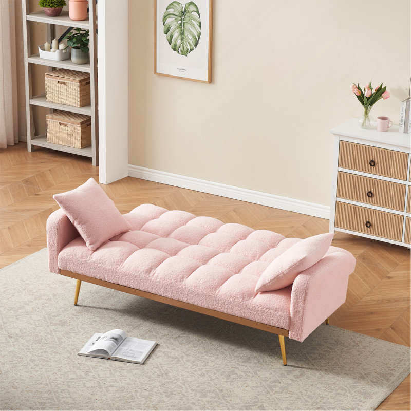 Canapé-lit 69 pouces rose avec canapé-lit réglable pour petit salon et chambre à coucher, Rose