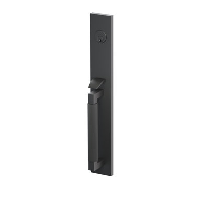 Ensemble de pinces à mortaiser Emtek SELECT, F20, pleine longueur, entraxe de 70 mm (2-3/4 po), tige extérieure en L, poignée moletée droite ; poignée intérieure Helios, noir mat, pour gaucher