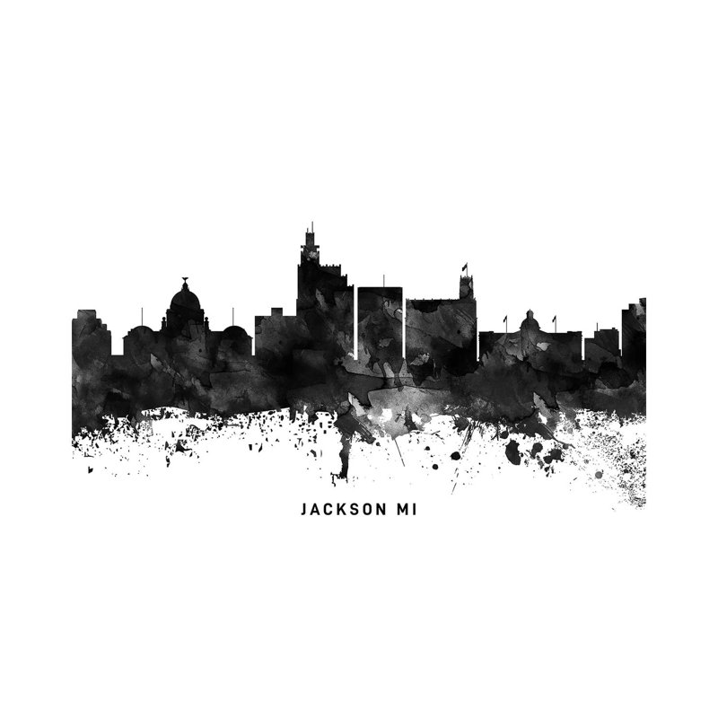 Jackson Mi Skyline Black & White - Wrapped Canvas Print, 20.32cm H x 30.48cm W x 1.91cm D
