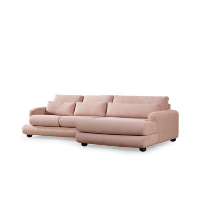 Stylish Corner Sofa, Pink Fabric, 129.9 x 59.1 x 35.4 inches | Beech Wood & Chipboard Frame, 100% Polyester, 28 DNS Soft Foam, Portable Cushions, Round Walnut Legs | Modern Design for Living Room & Lounge