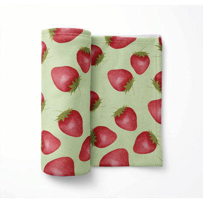 Summer Watercolor Strawberries Ultra Plush Velveteen Fleece Blanket