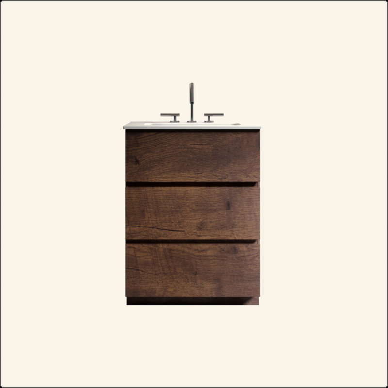 Meuble-lavabo 24 po avec lavabo avec 3 trous de robinet, grand meuble-lavabo autoportant pour salle de bain moderne, lavabo blanc une pièce sans drain ni robinet, pré-assemblé