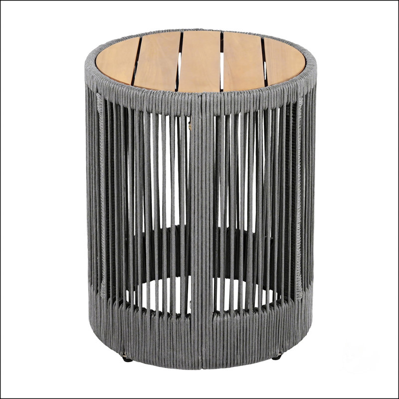 Outdoor Rattan Rope & Acacia Wood Side Table - Patio Balcony Furniture, Weather-Resistant Design For Garden, Yard, And Balcony