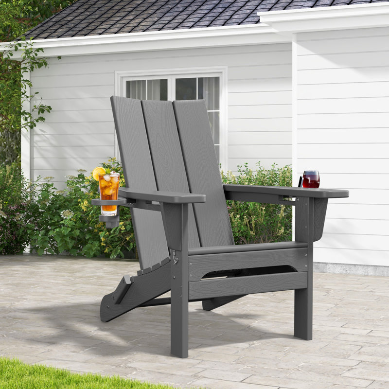 Chaise Adirondack pliante Wolak avec porte-gobelet, Gris foncé