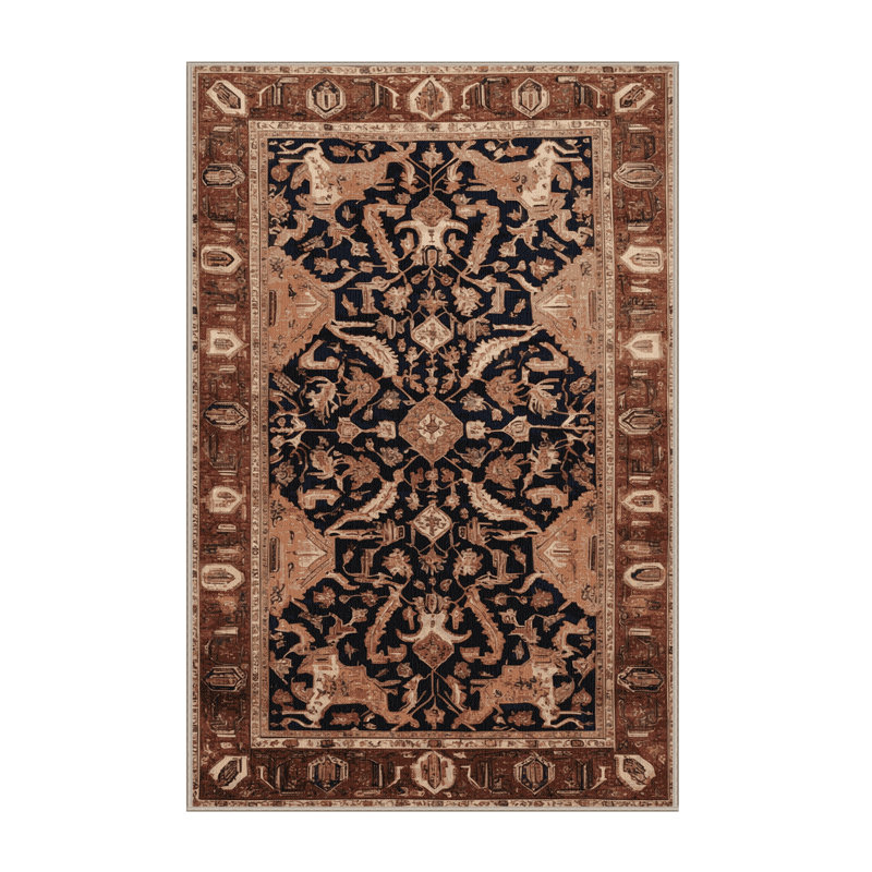 Machine Washable Persian Brown Area Rug, Rectangle 7' x 10'