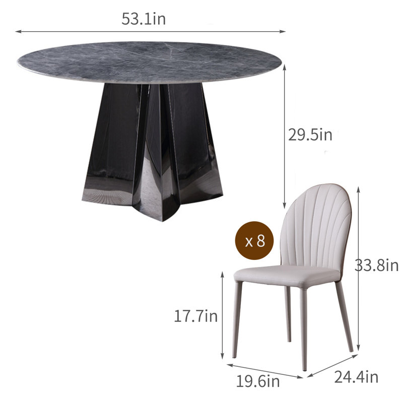 Modern Round Microlite Stone Dining Table Sets, 29.5" H x 53.1" L x 53.1" W