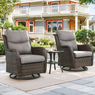 Outdoor Wicker Swivel Glider Chairs Set With 5" Cushions And Side Table