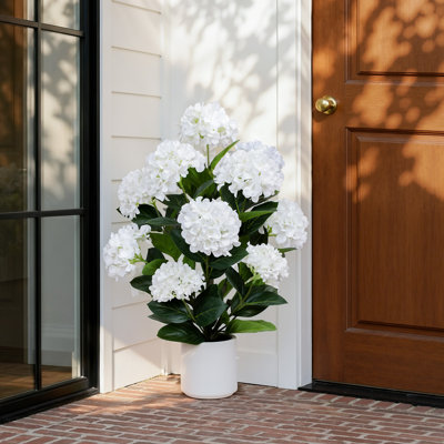 35 Inch Artificial Hydrangea Tree In Decorative Pot Outdoor Indoor Decoration Lifelike Plant