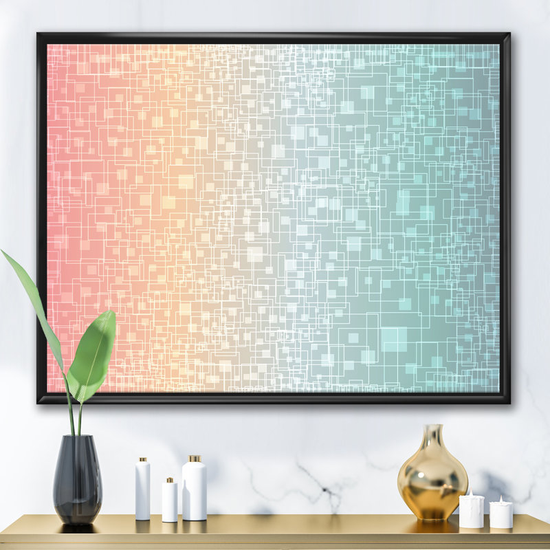 Cubist Pastel Migre - Impression sur toile, H 30 po x l 40 po x 1,5 po, Toile avec cadre noir