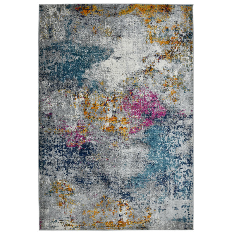 Tapis multicolore à performance transitionnelle abstraite Hannah Hannah, Rectangle 3 pi 3 po x 5 pi