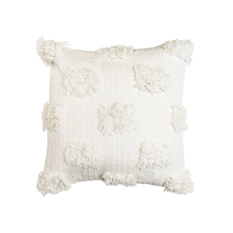 Off-White Cotton Tufted Dots Square Throw Pillow