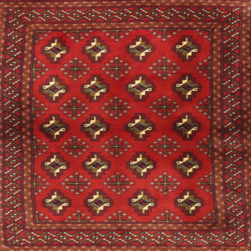 Tapis traditionnel rouge / brun Heyneman, Carré 5 pi