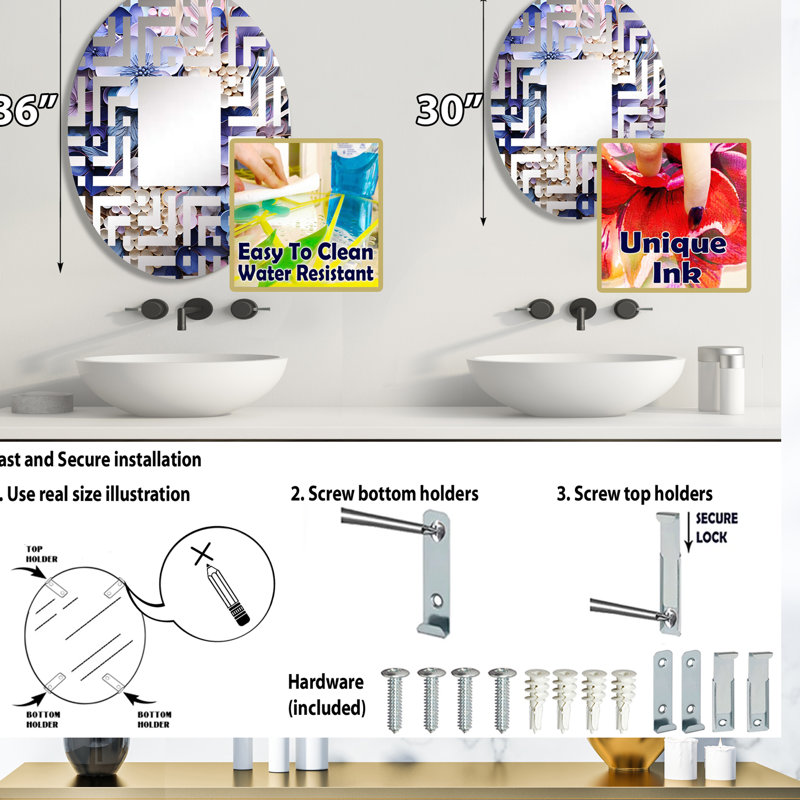 Mélange d'hortensias mixtes - Miroir décoratif Maze-MIR114004-Ovale, L 20 po x H 30 po