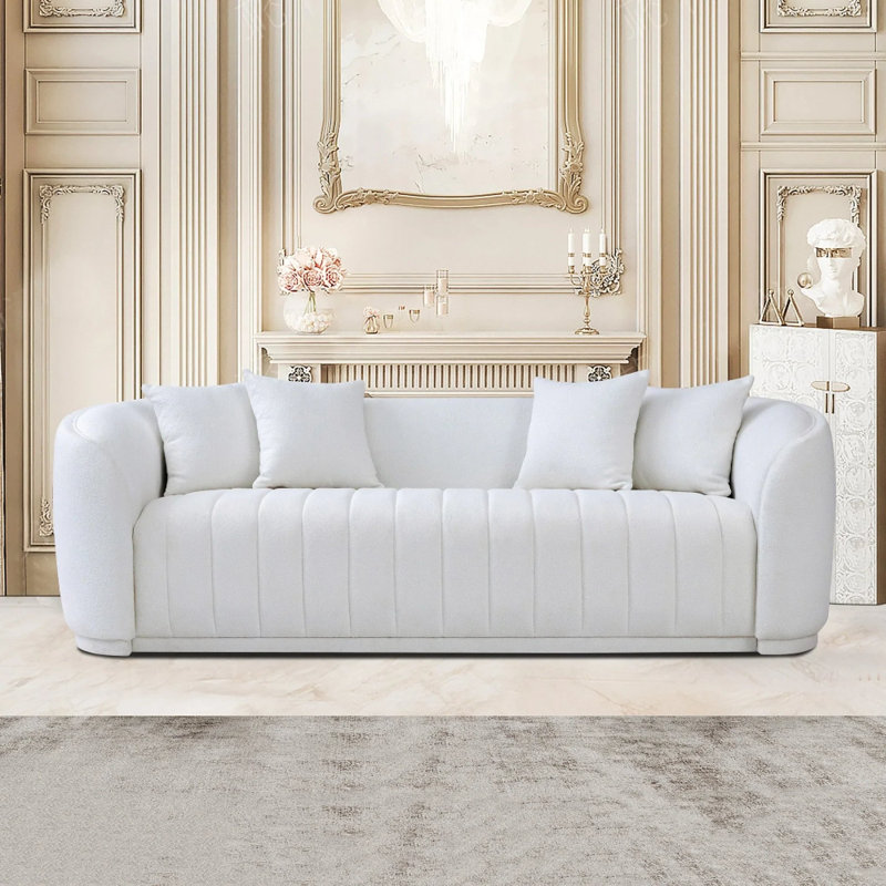 Canapé à accoudoirs arrondis 92,51 po Axal, Velours blanc