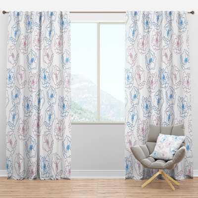 Retro Handdrawn Poppies I - Mid-Century Curtain - Velvet Room darkening - 1 panel