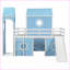 Lit mezzanine simple avec glissade, tente rose et tour Pinewood