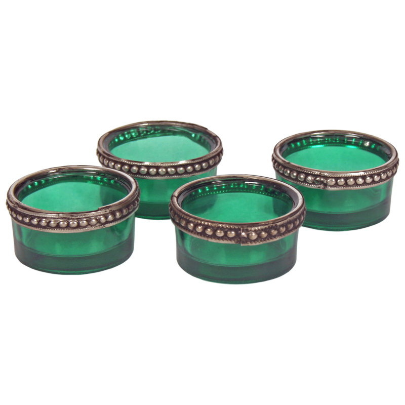 4 Piece Glass Tabletop Tealight Holder Set, Emerald