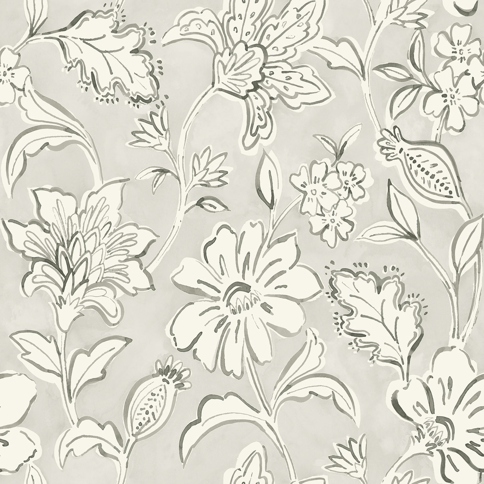 Chelsea Floral Wallpaper, Gray