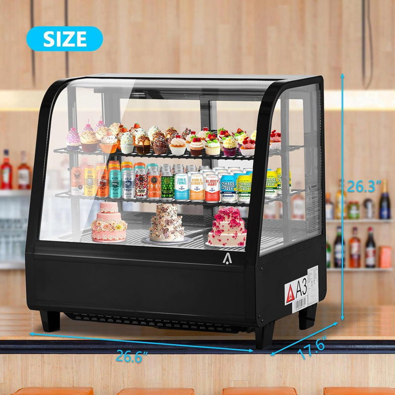 3.6 Cu Ft Commercial Cake Display Fridge, Glass Door Cooler with LED Lighting