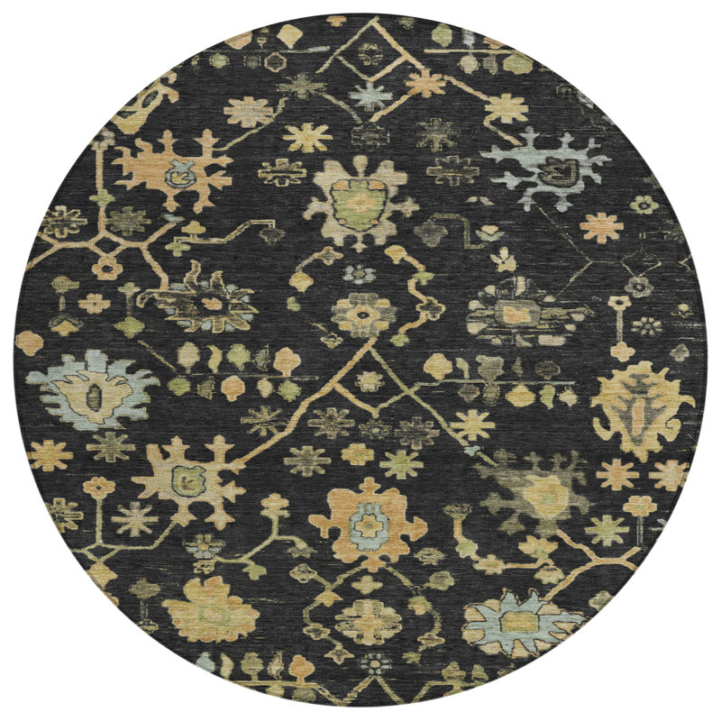 Machine Washable Indoor/Outdoor Xhevrie Black Rug, Rectangle 1'8" x 2'6"