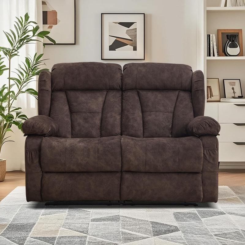 Manual Reclining Loveseat Sofa - Double Loveseat Recliner Chair with Side Pockets for RV Couch/Motorhomes/Living Room