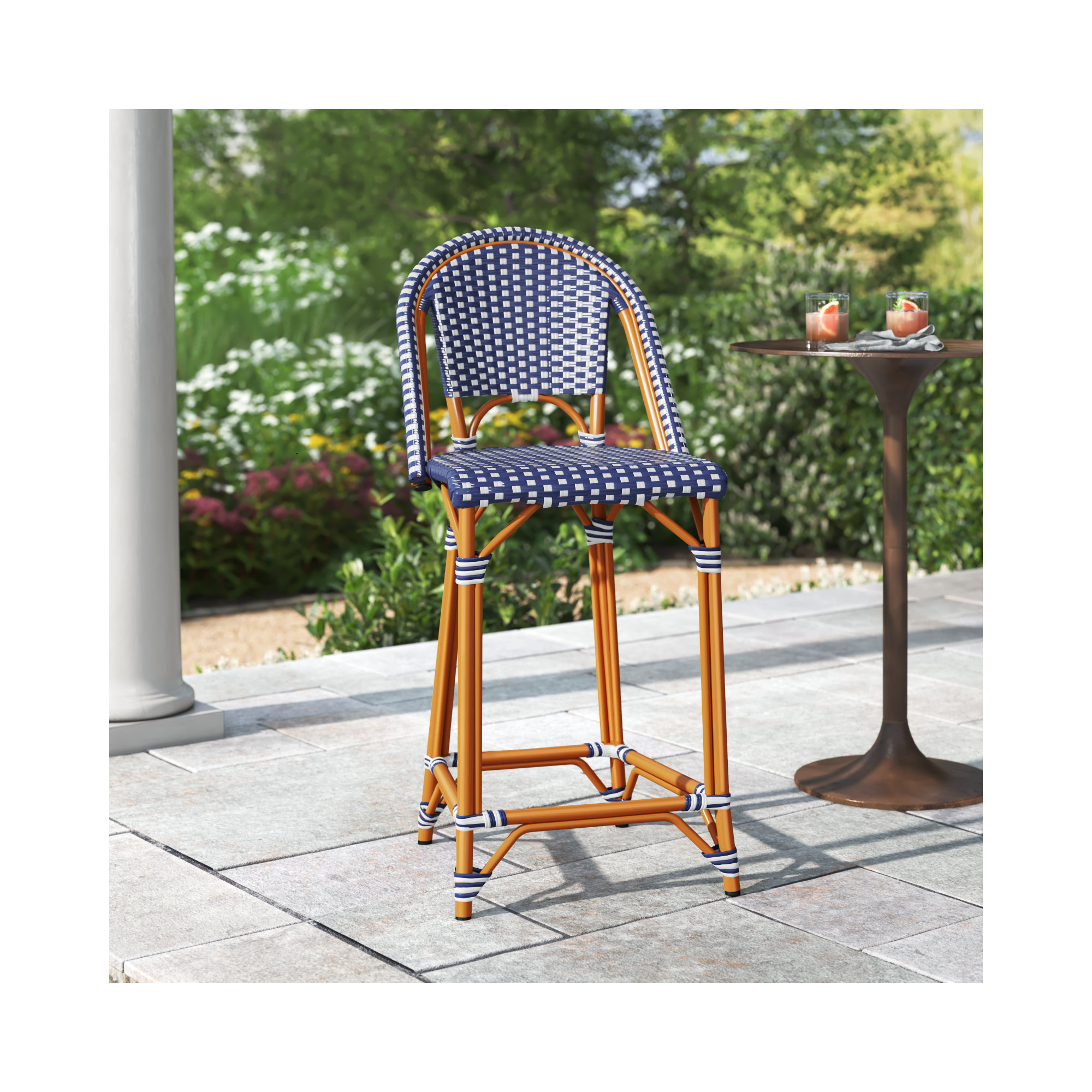 Kesa California 25" Patio Counter Stool, Navy/White