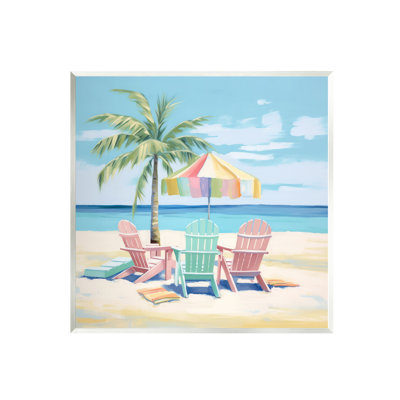 bb-391-Wood " Pastel Beach Umbrella Scene " by Irena Orlov Graphic Art Print