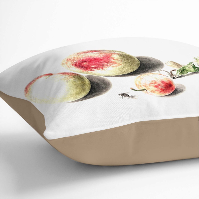 Peaches and Plum by E.G. Van De Kasteele Cushion with Filling, 40cm H x 40cm W x 15cm D, Stone