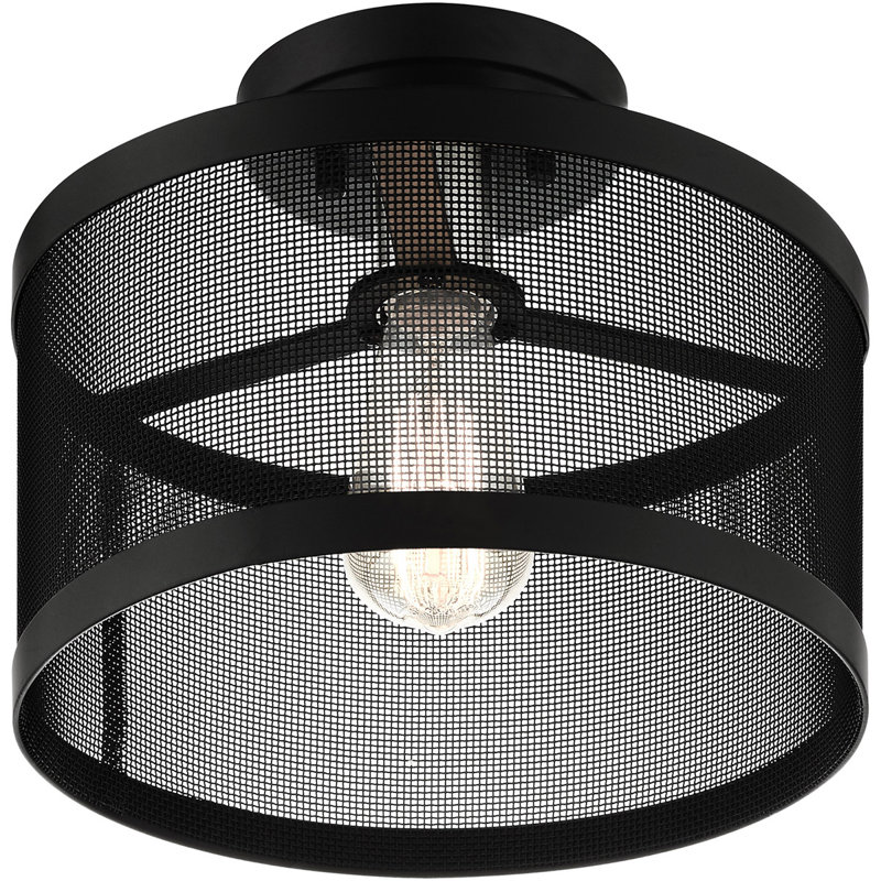 1 Light Semi Flush mount ceiling light fixture with Stainless Mesh Shade, Black