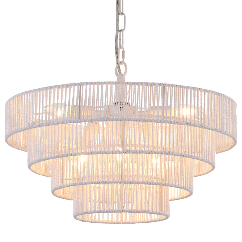 Suzette 6-Lights Hand-Woven Pendant Light 20 Inch, White