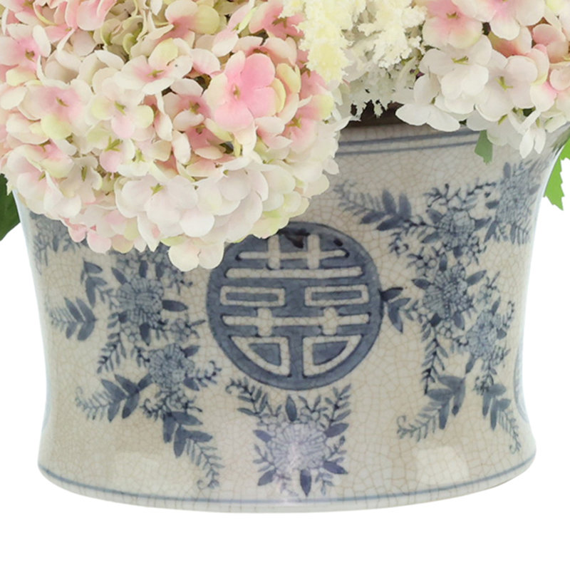Hydrangea, Viburnum and Pampas Arranged in Ceramic Pot