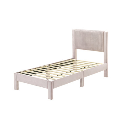 Contemporary Pink Twin Platform Bed With Low - Profile Frame And Ribbed Upholstered Headboard For Youth Bedroom Decoration In Design Texture