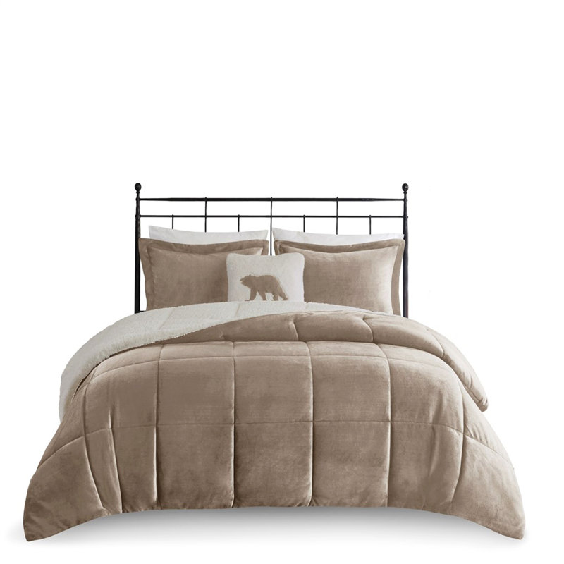 Ensemble d'édredon Plush To Sherpa, Édredon très grand et 3 pièces supplémentaires, Ivoire / Taupe