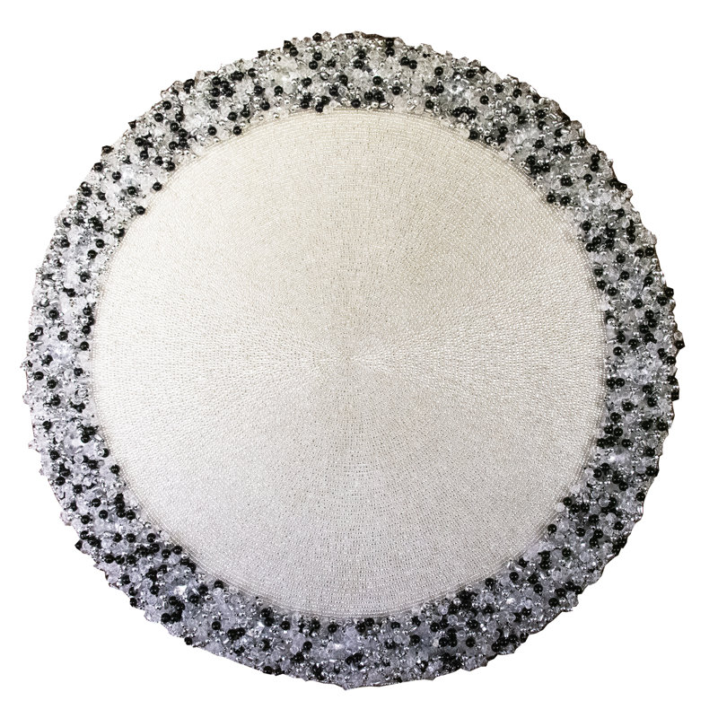 Silver And Black Mixed Beaded Round Placemat