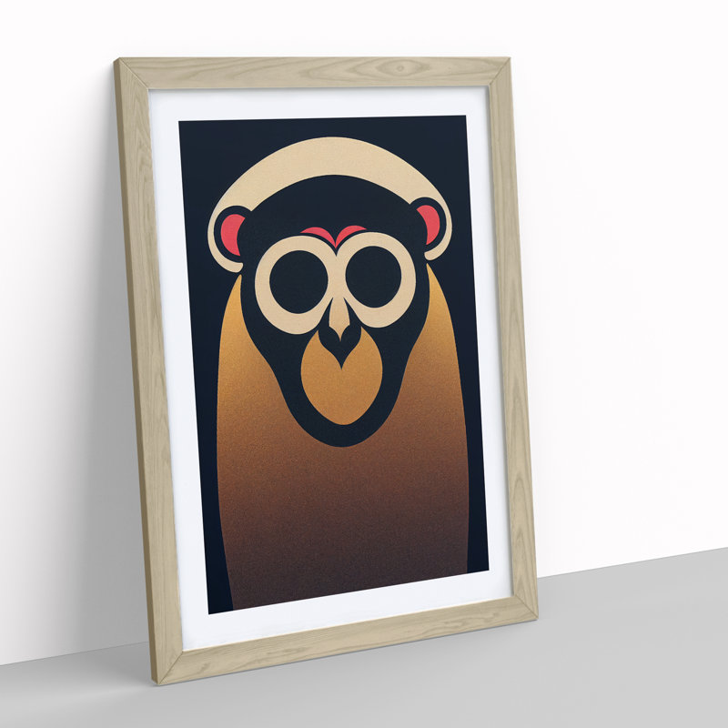 Monkey In Abstract No.3 - Wrapped Canvas Print, 64cm H x 46cm W x 2cm D, Oak Framed
