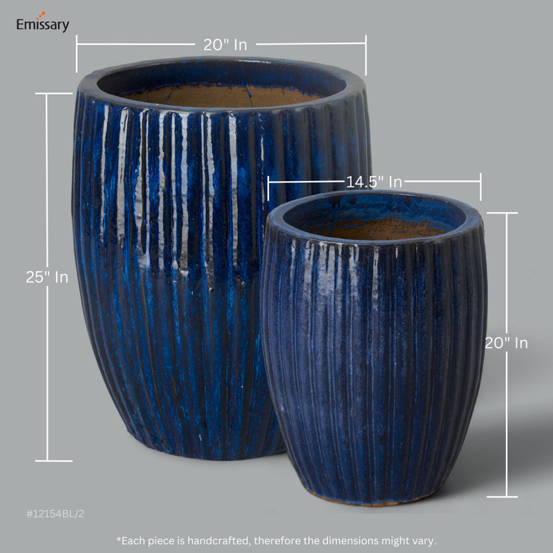 Hensler Handmade Ceramic Planter, Blue, 20" H x 16" W x 16" D