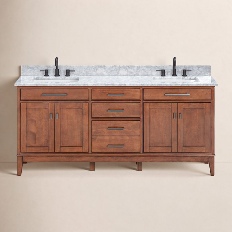 Ensemble de meuble-lavabo double 73 po Anglet, Blanc de Carrare, Tabac