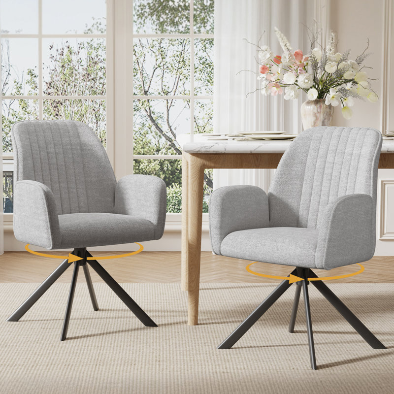 Modern Upholstered Swivel Dining Chair Set of 2, Dining Room Chairs with Thick Cushion for Kitchen, Dining Room, Living Room
