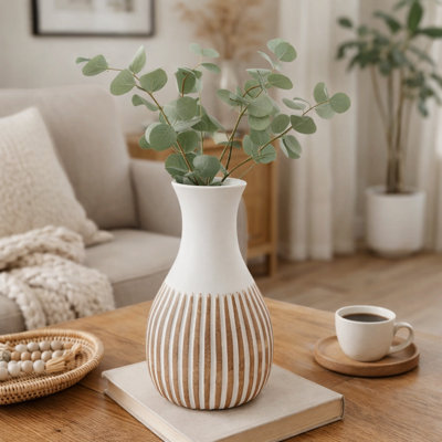 Vase | Vase décoratif en bois blanc | Élégante décoration intérieure | 8 x 15 po 