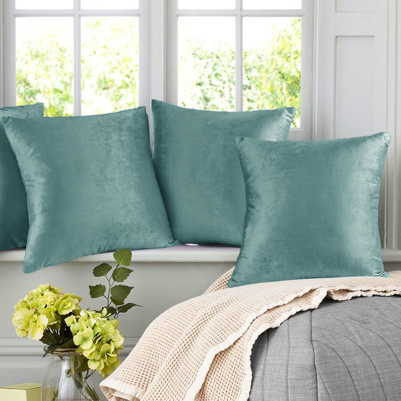 Solid Colour Velvet Reversible Pillow Cover, 18"H x 18"W, Teal