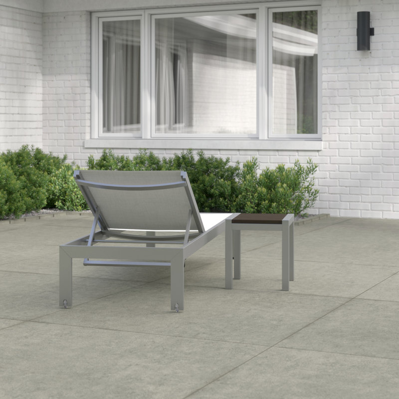 Bashira Outdoor Patio 2 Piece Single Chaise and Table Set, Silver