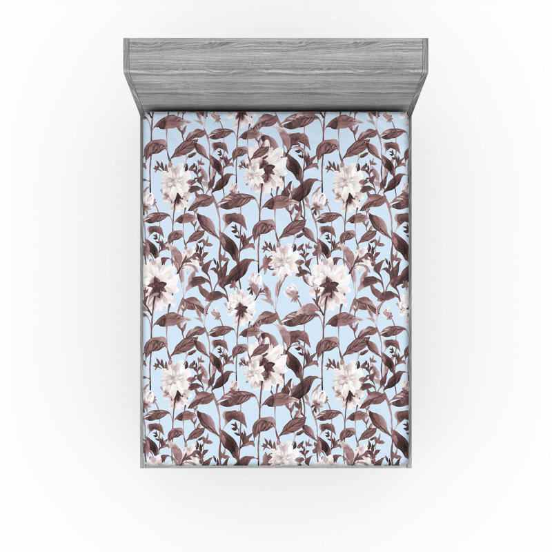 Microfiber Fitted Sheet, California King Fitted Sheet, White/Brown Floral