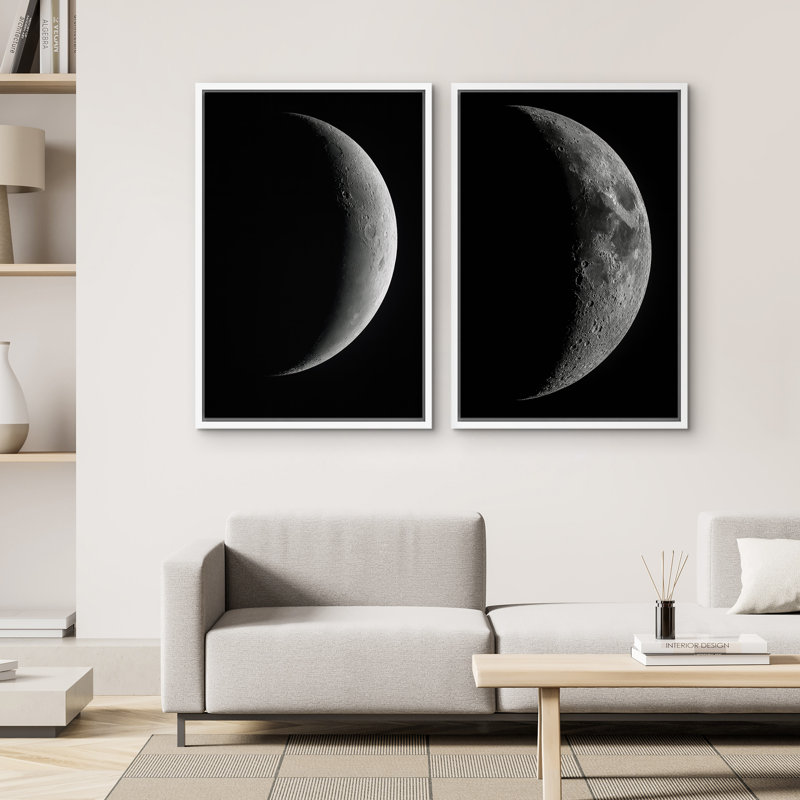 Lune, ensemble de 2 reproductions d'art sur toile encadrées, H 36 po x l 48 po, Blanc