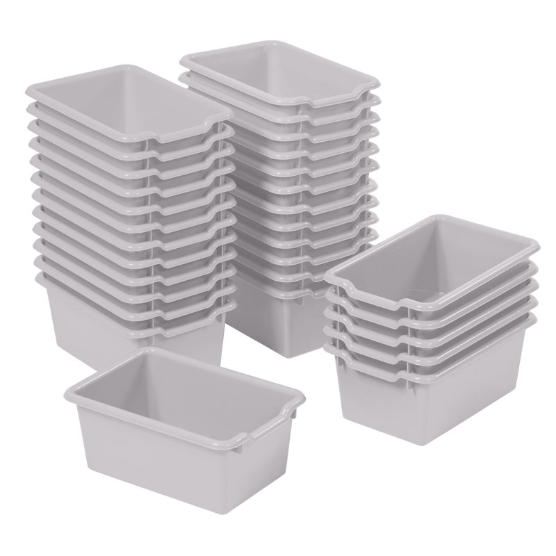 ECR4Kids Scoop Front Storage Bin, Multipurpose Organization, 30-Piece, Light Gray